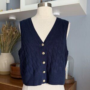 J. Crew Cashmere Cropped Cable-Knit Sweater-Vest Navy Size L
